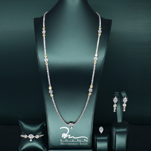 طقم فضة كامل عقد طويل فاخر