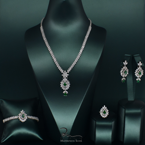 طقم فضة زركون شبيه الالماس للسهرات