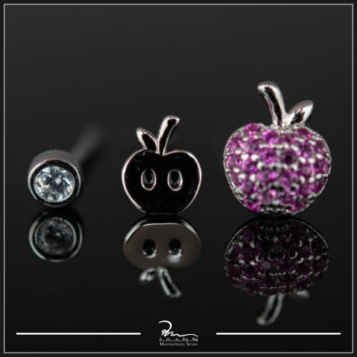 حلقان فضة صغيرة التفاحة المجموعة الوردية