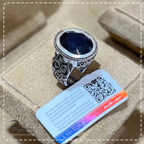 خاتم رجالي فضة وحجر كريم فخم