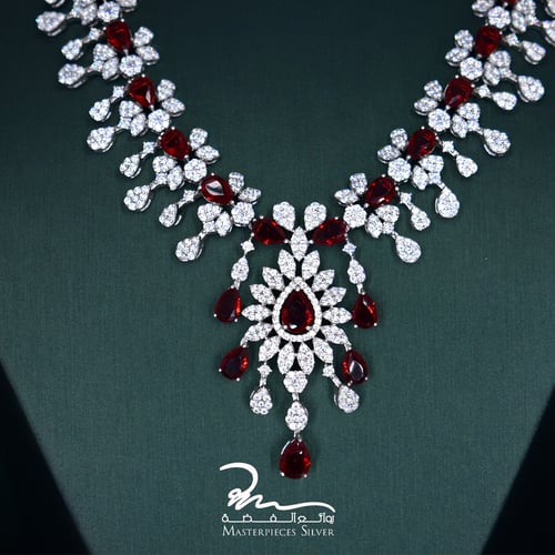 طقم فضة نسائي فخم بااحجار الروبي