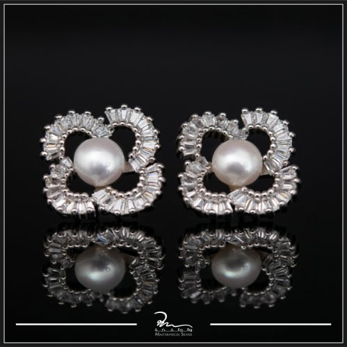 حلق فضة تصميم الألماس حجر باجيت ولؤلؤ