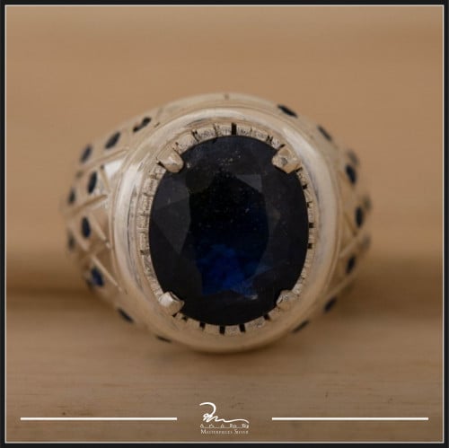 خاتم رجالي حجر الزفير الطبيعي واحجار الزركون