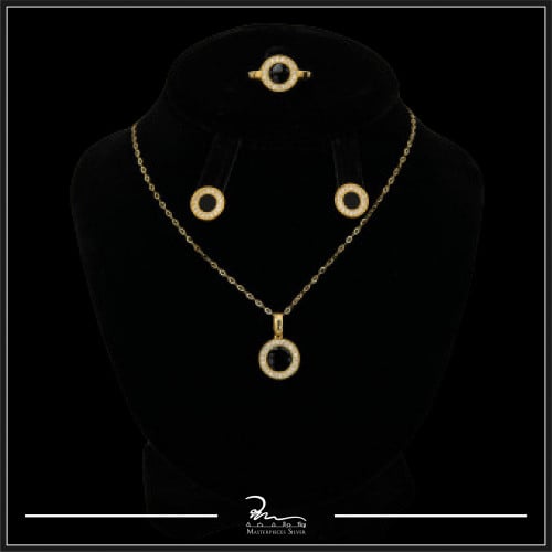 طقم فضة ذهبي حريمي مميز باللون الاسود والذهبي