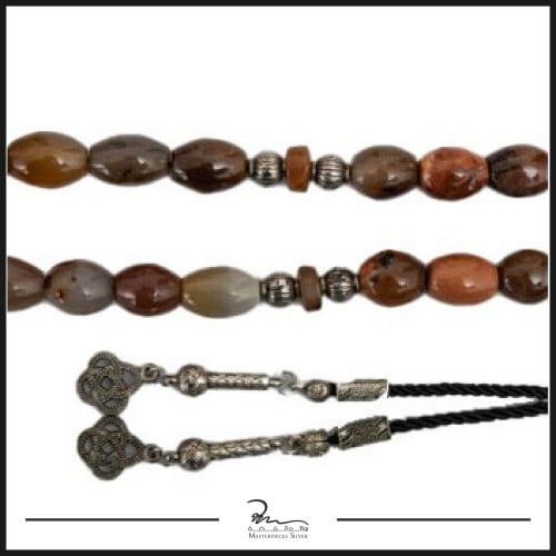 سبحة عقيق مع شاهد وفواصل فضة