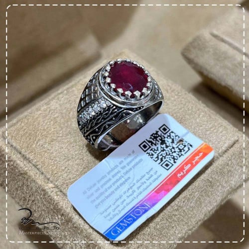 خواتم رجالية فضة وحجر كريم احمر