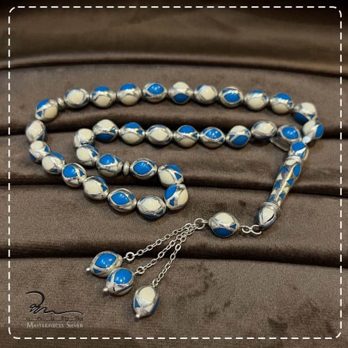 سبحة بحجر الفيروز وفضة عيار 925