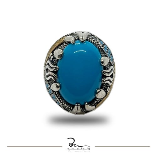 خاتم رجالي فيروز ازرق انيق و فضة خالص عيار 925