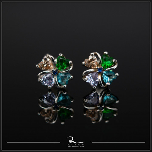 حلق فضة نسائي باحجار ملونة