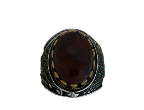 خاتم رجالي من الفضة والعقيق اليماني الكبدي