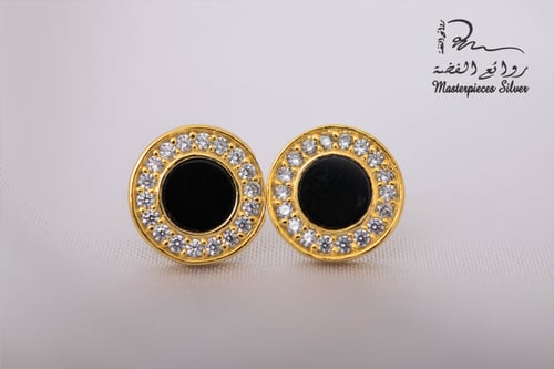 طقم فضة ذهبي حريمي مميز باللون الاسود والذهبي