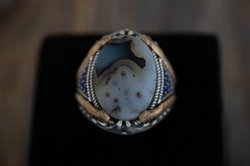 خاتم رجالي من الفضة والعقيق اليماني