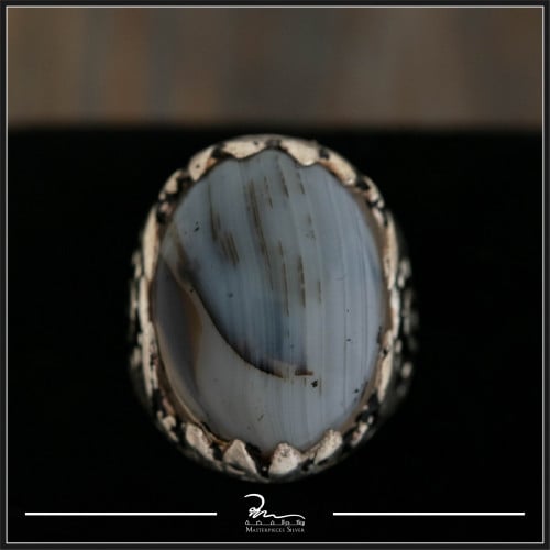 خاتم رجالي من الفضة والعقيق اليماني