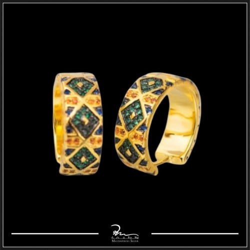 حلق فضة بطلاء الذهب واحجار الزركون الملونة