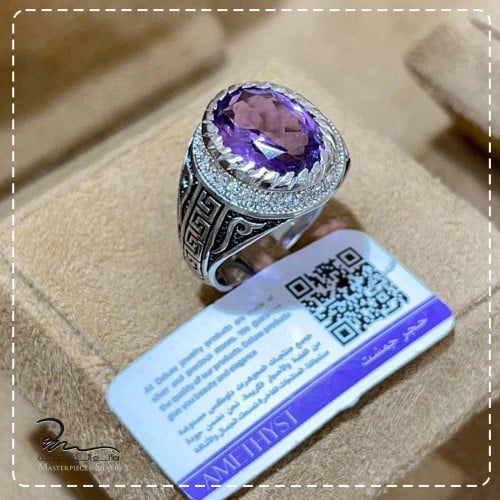 خاتم فضة وحجر جمشت رجالي