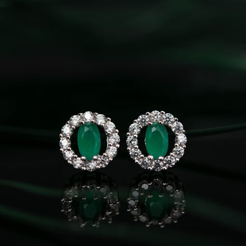 حلق فضة حريمي فخم بحجر الزمرد تصميم الألماس