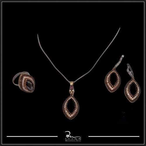 نصف طقم فضة تركي بزركون اسود