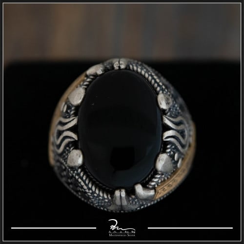 خاتم رجالي من الفضة والعقيق اليماني
