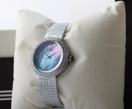 ساعة ديور سلفر بمينا ازرق لؤلؤي