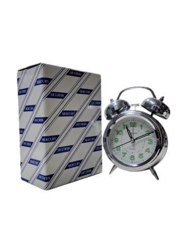 Mercury Twin Bell Quartz Alarm Clock – Classic Sil...