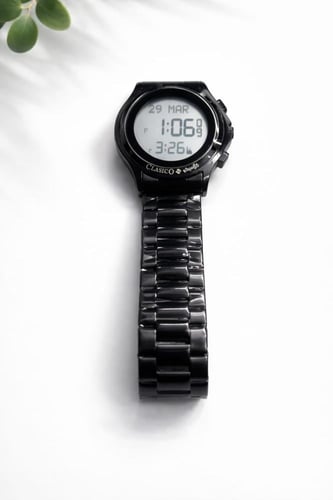 Clasico Waterproof Azan Watch Black ساعة كلاسيك مق...