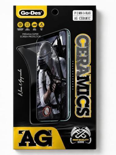 Go-Des AG Ceramic 9H Screen Protector IP 12 MINI-5.4 Black, GD-FB689 واقي شاشة سيراميك 9H من Go-Des AG، مقاوم للماء والغبار، مقاس...
