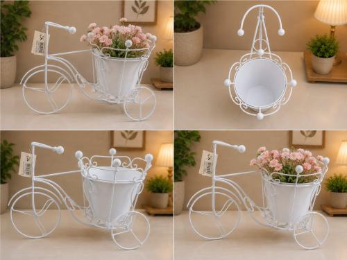 Elegant white metal tricycle planter stand – decor...