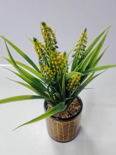 Small Artificial Pink Flower and Greenery in Gold-...