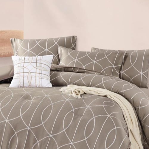 طقم متكامل ليز الفاخر بنقشة هندسية 5 قطع