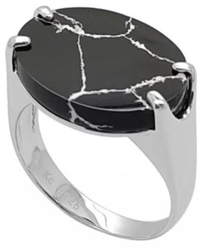 خاتم رجالي ملكي بحجر أسود عروق- فضة عيار 925