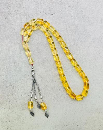 سبحة كهرمان بولندي طبيعي شراب فضة