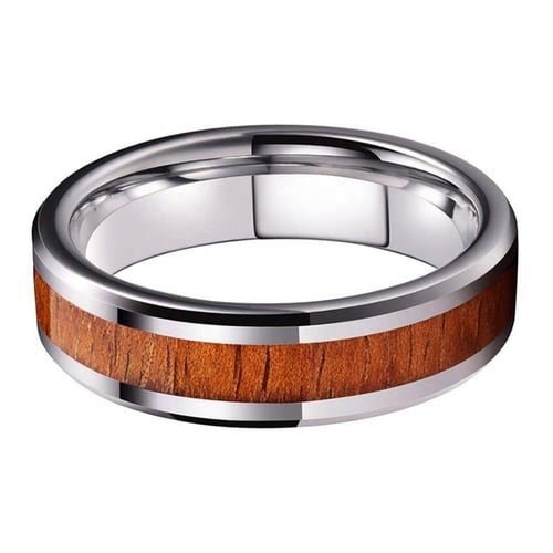 خاتم زواج رجالي فضي خط خشبي