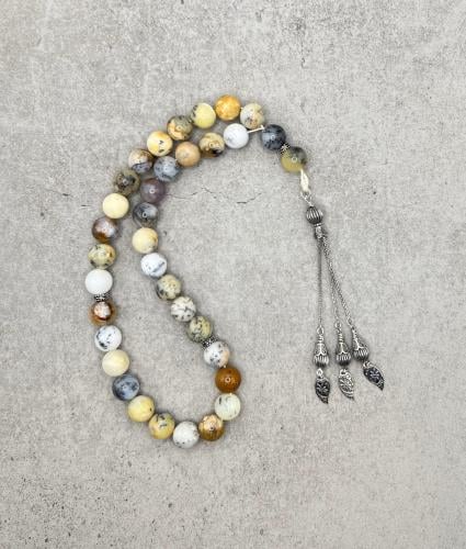 سبحة حجر اوبال أصفر بالفضة