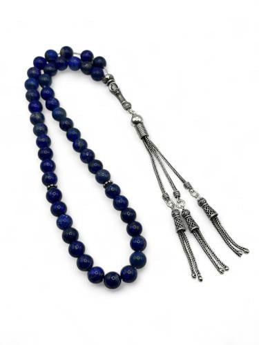 سبحة حجر لابيس بالفضة
