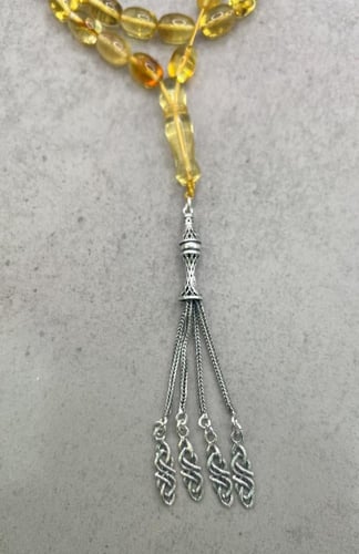 سبحة كهرمان بولندي طبيعي شراب فضة