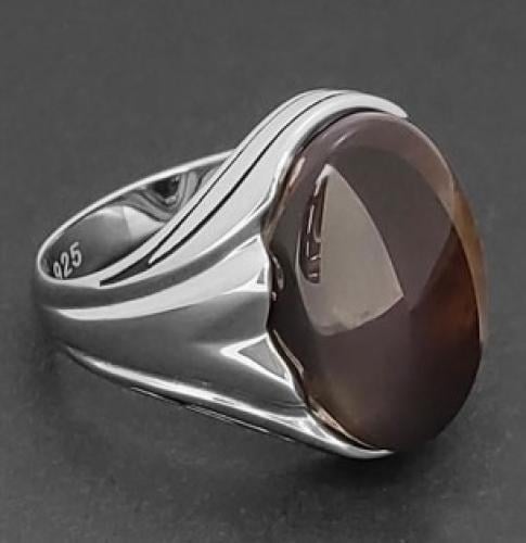 خاتم رجالي فضة عيار 925 حجر عقيق مزهر