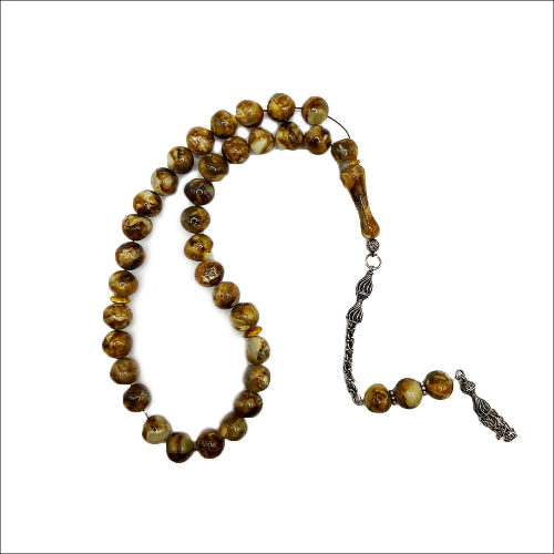 سبحة كهرمان بولندي دائري مموج كبس مزينة بشراب فضة...