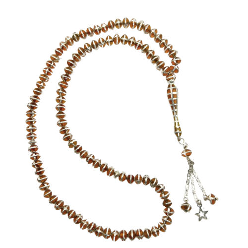 سبحة قفص فضي بحجر كهرمان