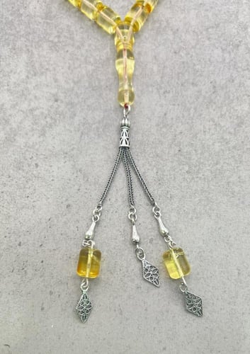 سبحة كهرمان بولندي طبيعي شراب فضة