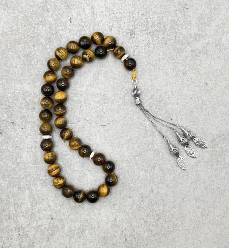 سبحة حجر عين النمر بالفضة