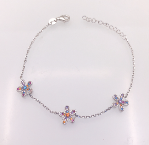 اسوارة فضة عيار 925 ورد ملون مرصع بالزركون