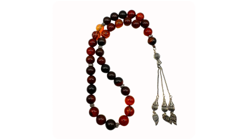 سبحة عقيق مشكل بالفضة عيار 925