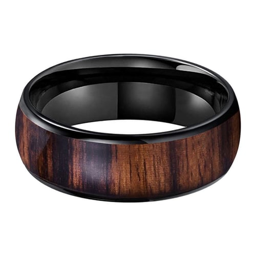 خاتم زواج رجالي اسود خط خشبي