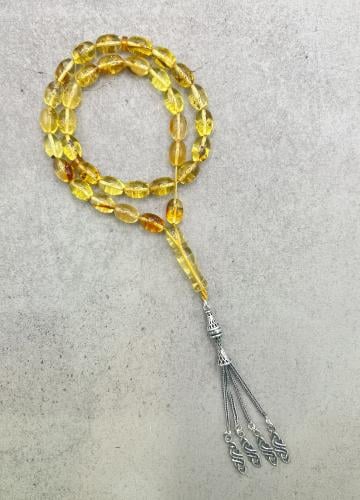 سبحة كهرمان بولندي طبيعي شراب فضة