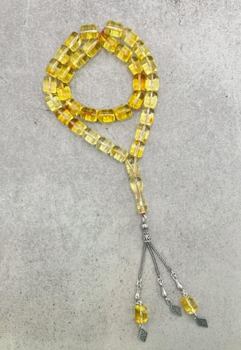 سبحة كهرمان بولندي طبيعي شراب فضة