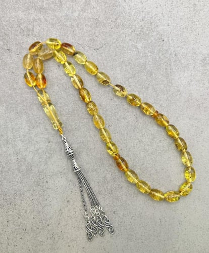 سبحة كهرمان بولندي طبيعي شراب فضة