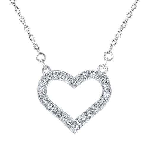 عقد فضة عيار 925 أبيض شكل قلب زركون نسائي