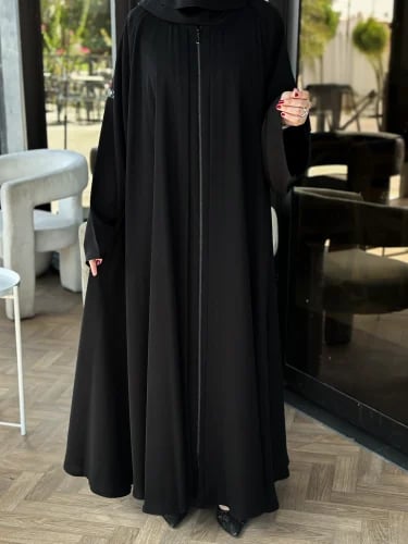 عباية ساده بسحاب + طرحه ونقاب