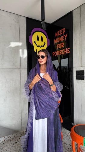 عباية دبل فيس شيفون مشجر وشيفون ساد مزينة بالتل