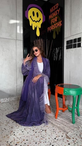 عباية دبل فيس شيفون مشجر وشيفون ساد مزينة بالتل